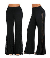 Womenblack side lace patchwork pants wide leg flare pants